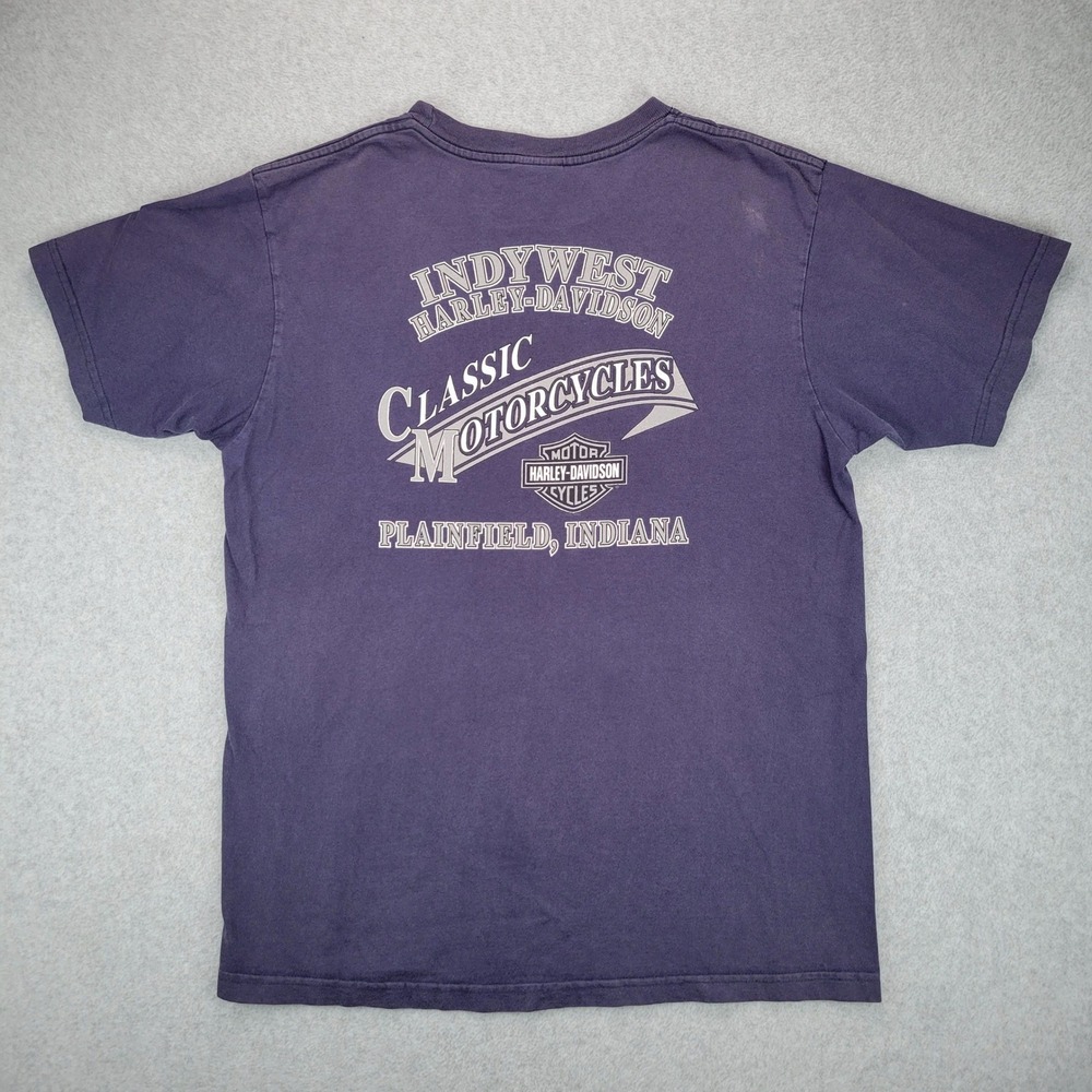 Harley-Davidson Pocket T-Shirt Mens Large Purple Faded Indy West Holoubek Biker